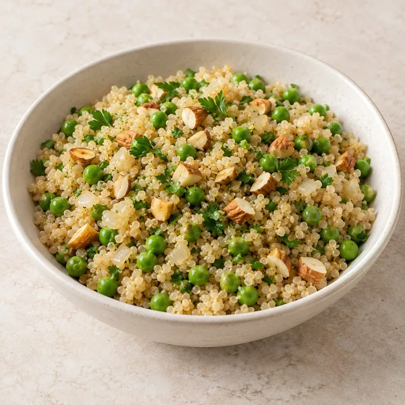Ilustración de Quinoa con guisantes y almendras
