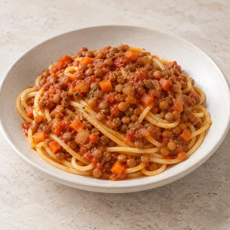 Ilustración de Salsa boloñesa de lentejas para pasta
