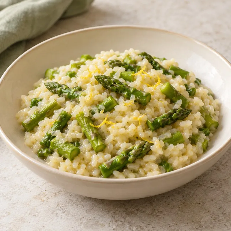Ilustración de Arroz con espárragos y limón