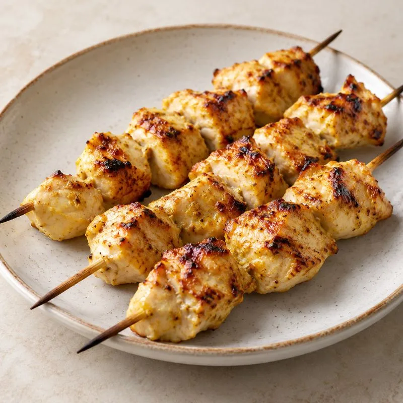 Ilustración de Brochetas de pollo con yogur