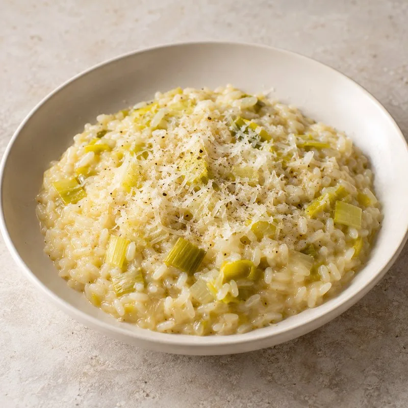 Ilustración de Arroz con parmesano y puerro