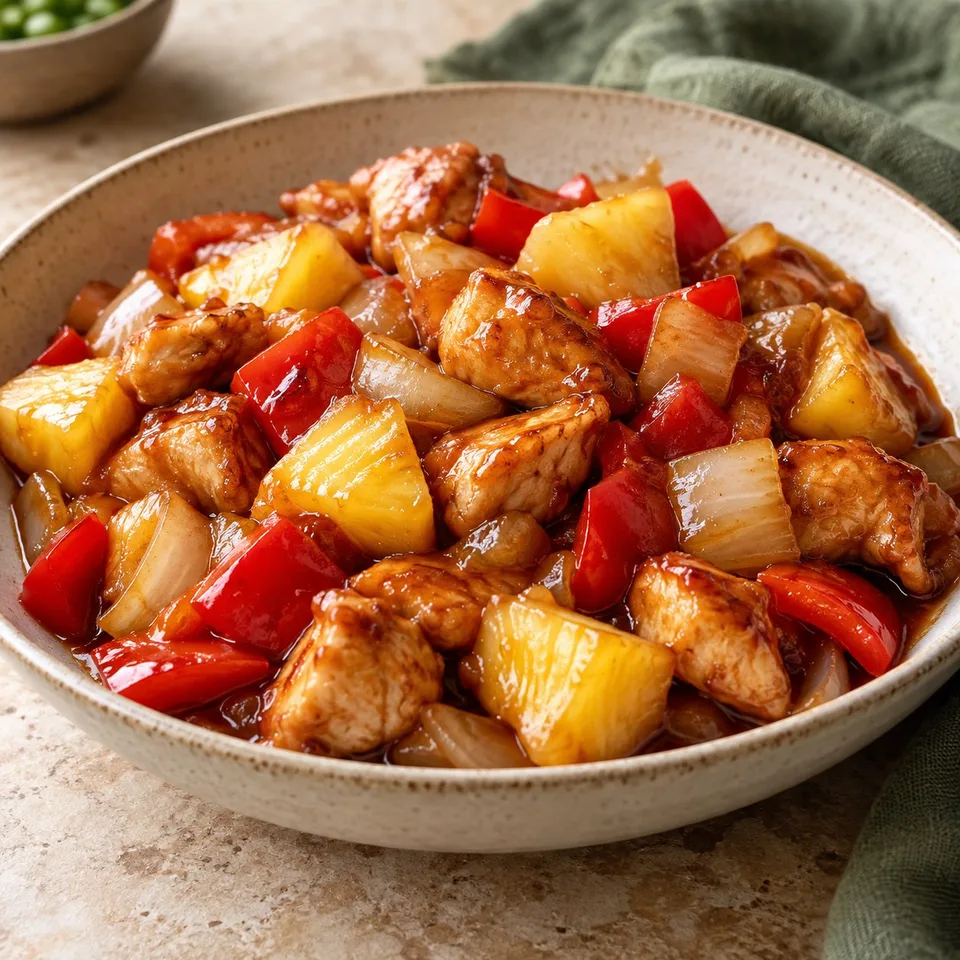 Ilustración de Pollo con piña al estilo oriental