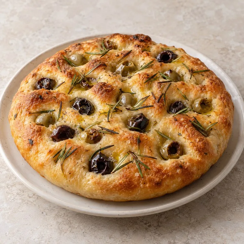 Ilustración de Focaccia de aceitunas y romero