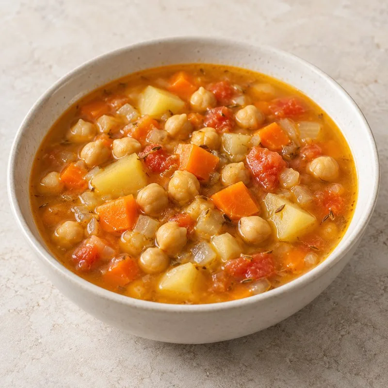 Ilustración de Sopa de garbanzos y verduras