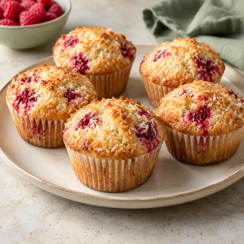 Ilustración de Muffins de coco y frambuesa