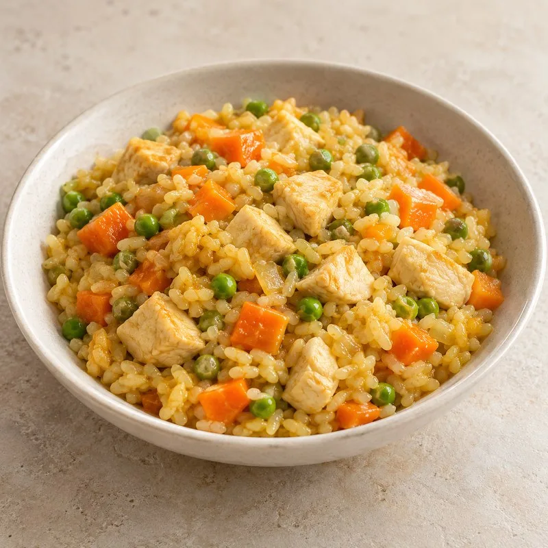 Ilustración de Arroz con pollo ya cocinado