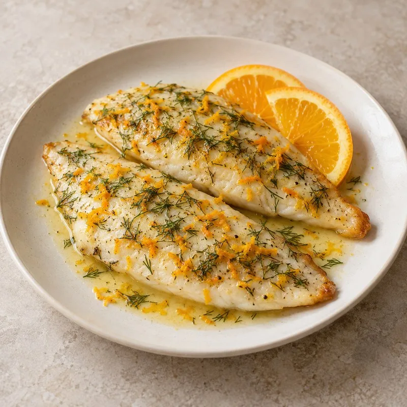 Ilustración de Dorada en filetes con naranja