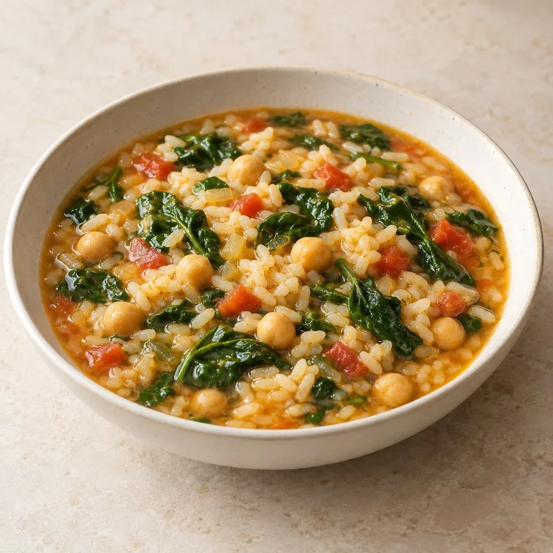 Ilustración de Arroz caldoso con espinacas