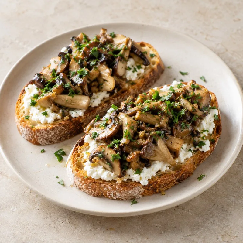 Ilustración de Tostadas de setas con ajo y ricotta