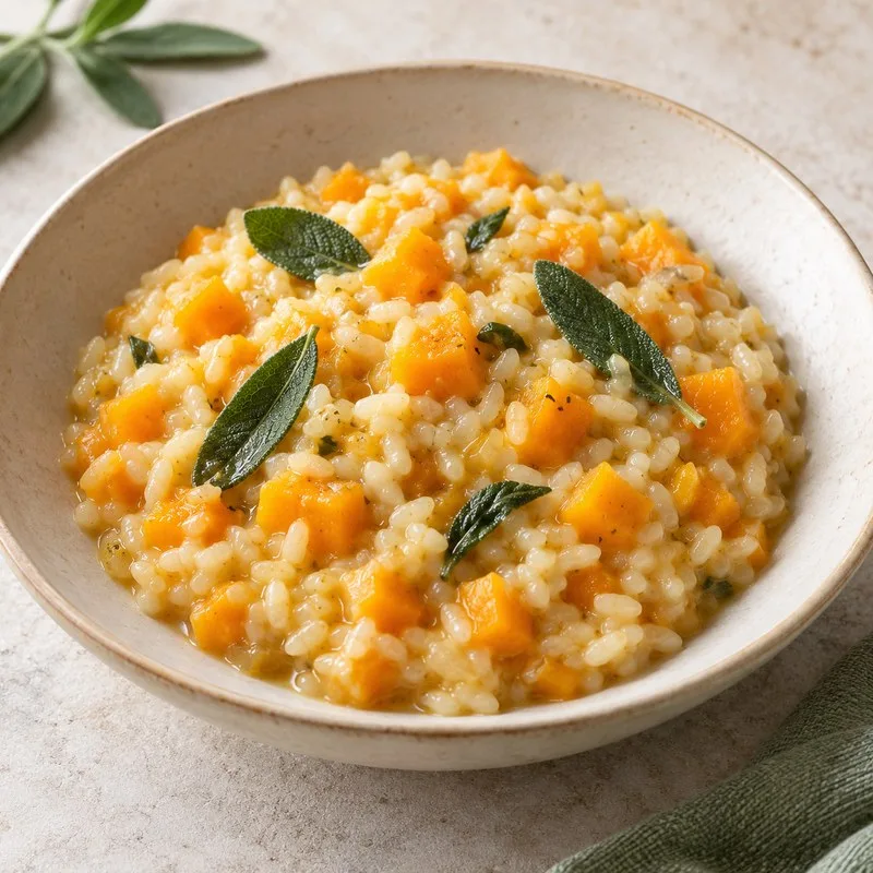 Ilustración de Arroz con calabaza y salvia