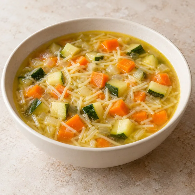 Ilustración de Sopa de verduras y fideos