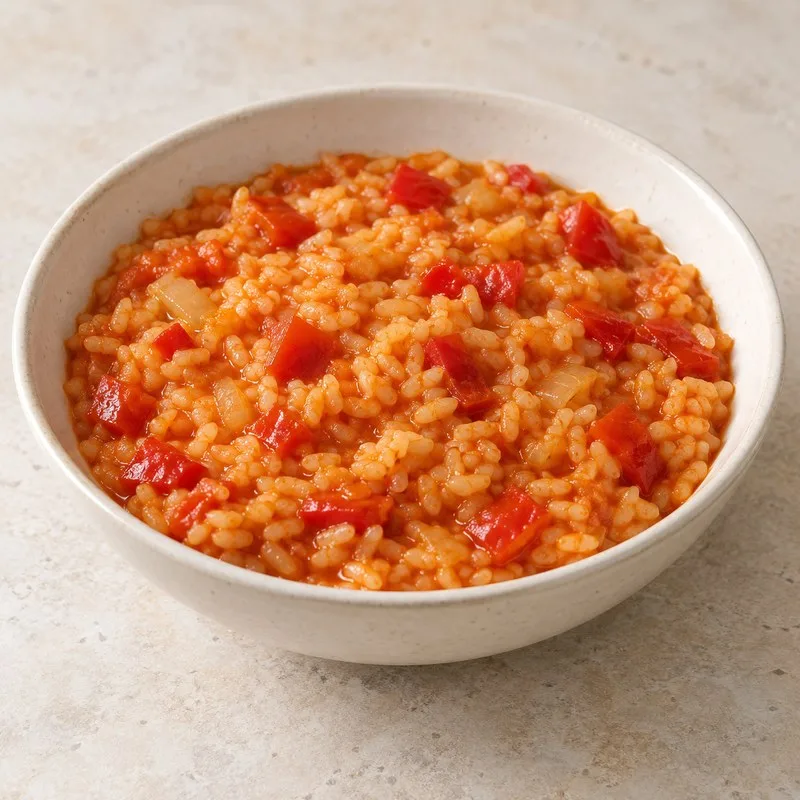 Ilustración de Arroz con tomate y verduras