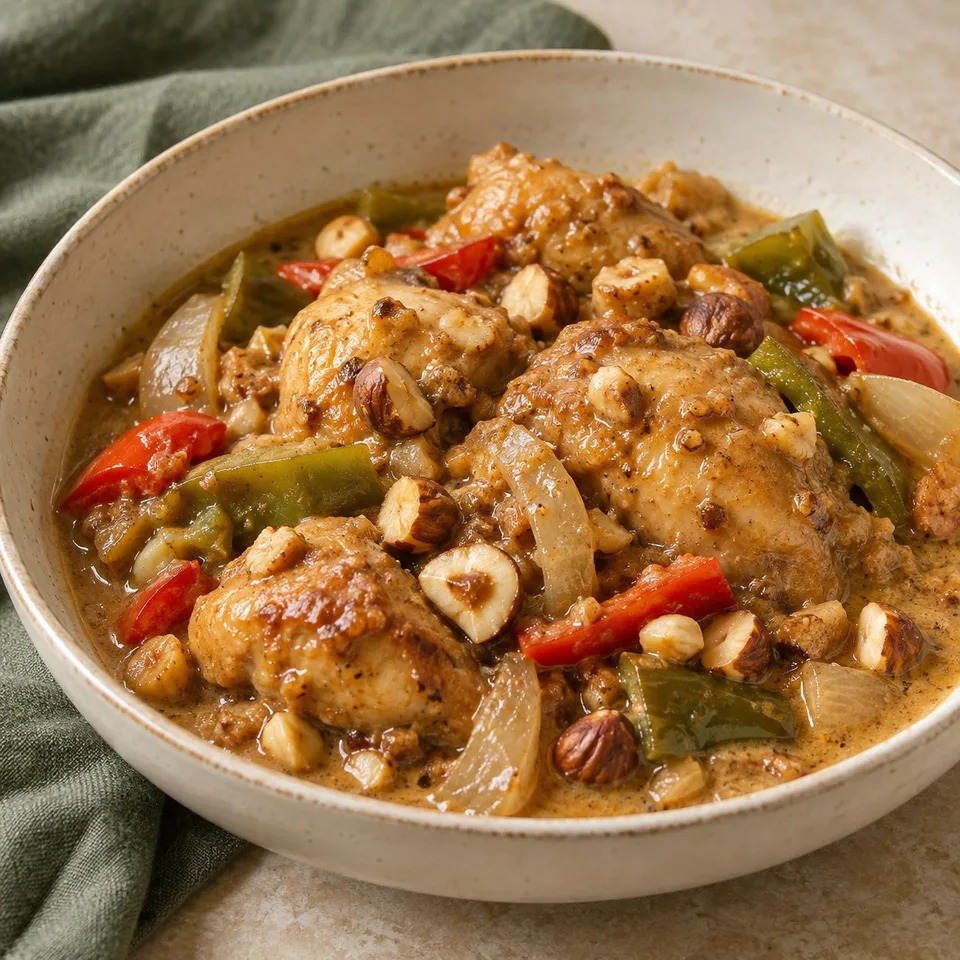 Ilustración de Pollo guisado con salsa de avellanas