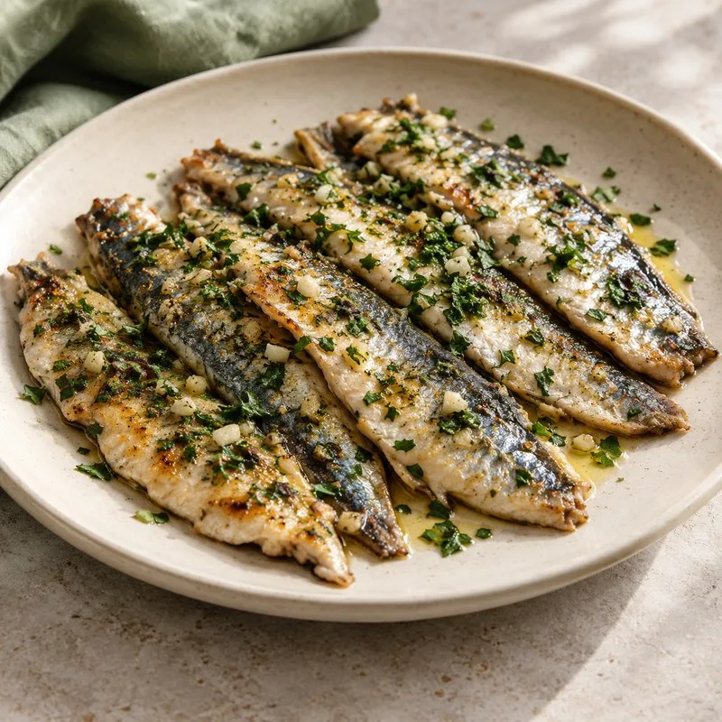 Ilustración de Sardinas con ajo y perejil