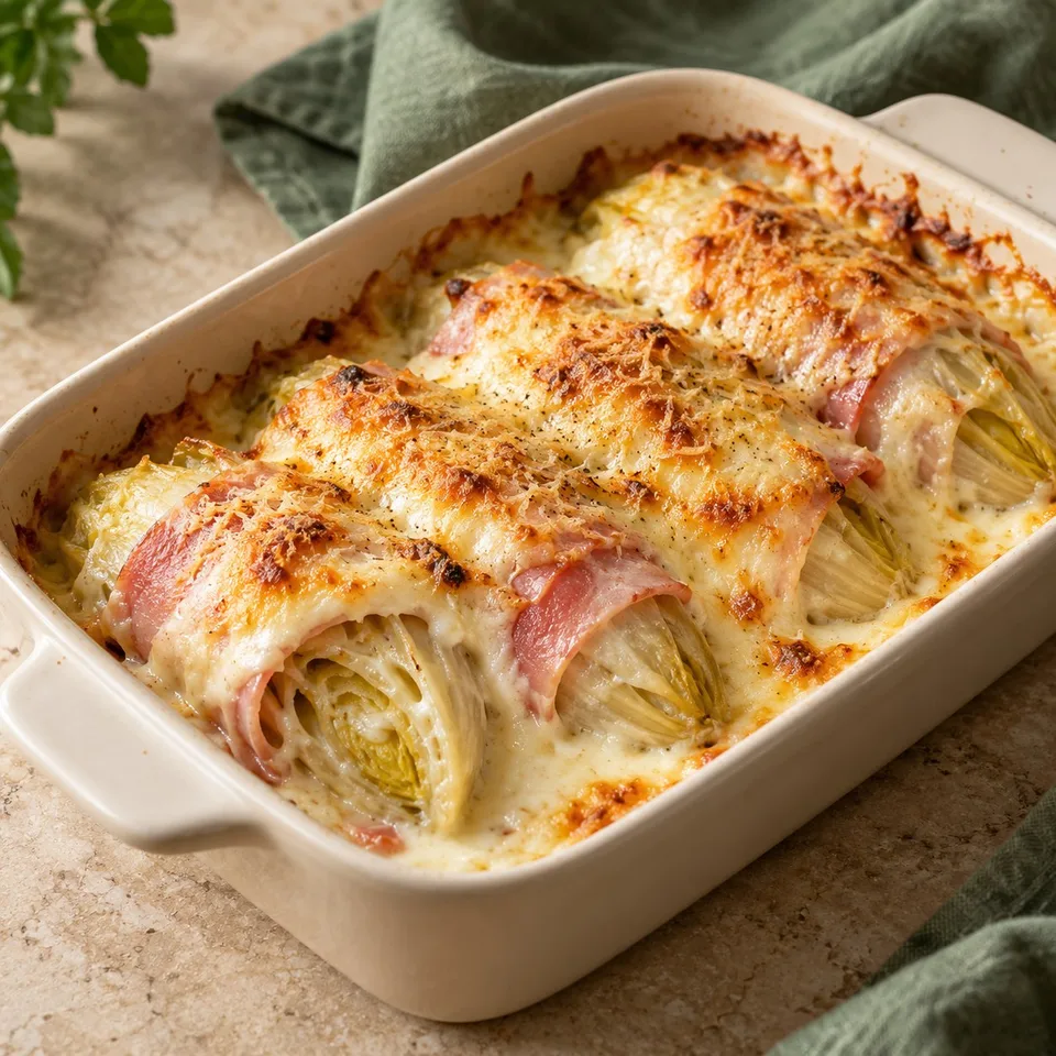 Ilustración de Endivias con jamón gratinadas