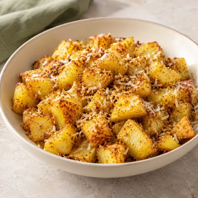 Ilustración de Patatas con curry y coco