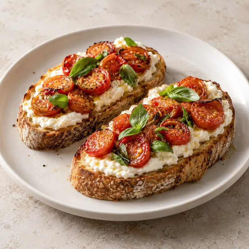 Ilustración de Tostadas de ricotta y tomate