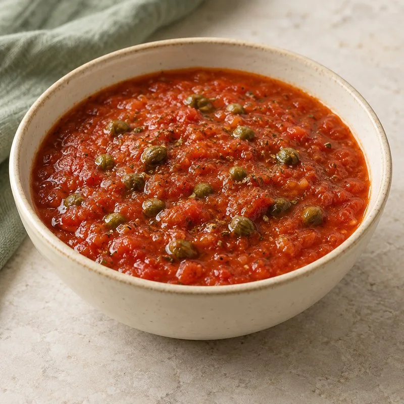 Ilustración de Salsa de tomate y alcaparras
