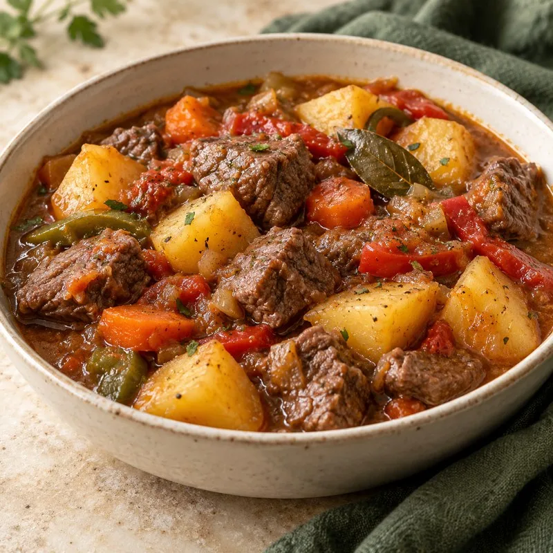 Ilustración de Carne guisada con patatas