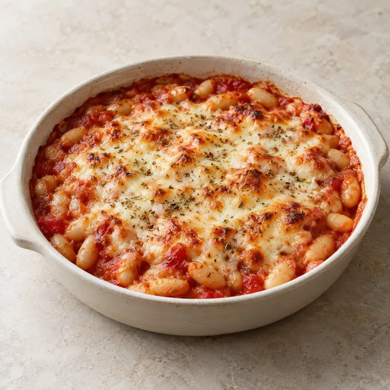 Ilustración de Alubias blancas gratinadas con tomate