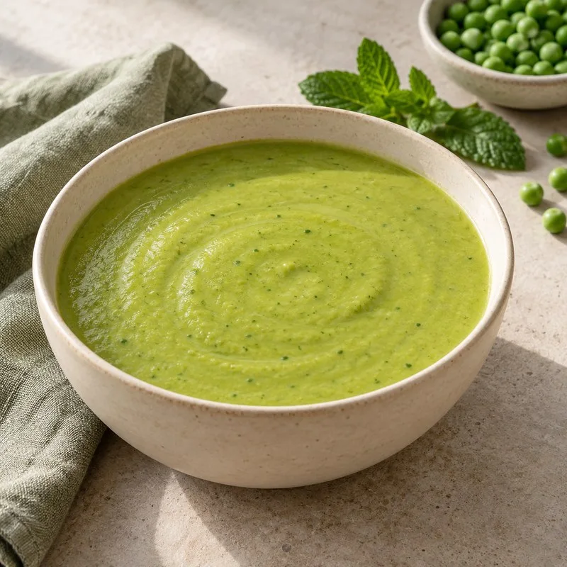 Ilustración de Crema de guisantes y menta