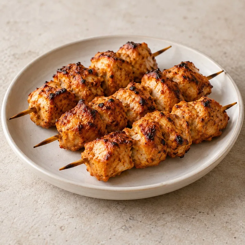 Ilustración de Pollo tikka en brochetas